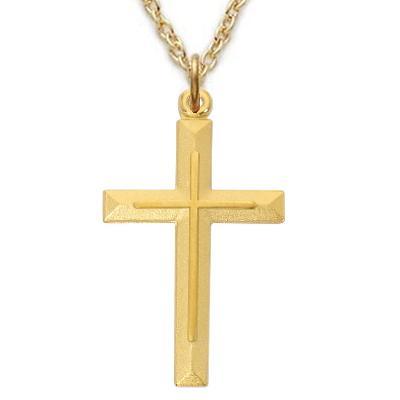 Men's Gold Cross Necklace with Thin Line Inner Cross - 24" Chain - Saint-Mike.org