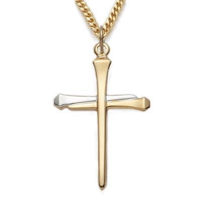 Men's Gold Cross Necklace with Two-tone Nail Cross - 24" Chain - Saint-Mike.org