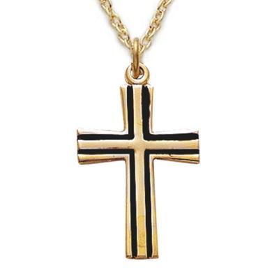 Men's Gold Over Sterling Cross Necklace with Black Fill - 18" Chain - Saint-Mike.org