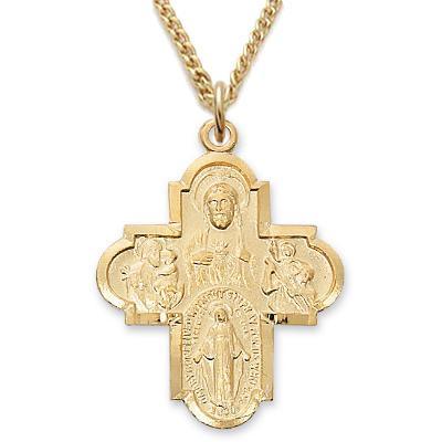 Men's Large Gold Four-way Pendant Necklace 1.375" Cross - 24" Chain - Saint-Mike.org