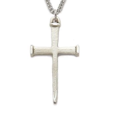 Men's Nail Cross Silver Necklace with Chain - 24" Chain - Saint-Mike.org