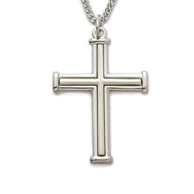 Men's Silver Cross Chain Necklace Widened Tips - 24" Chain - Saint-Mike.org