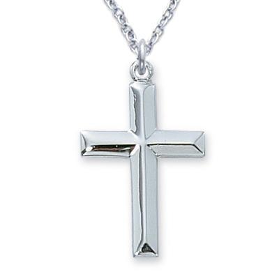 Men's Sterling Cross Necklace .875" Pendant - 18" Chain - Saint-Mike.org