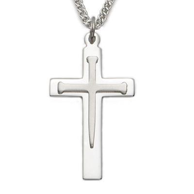 Men's Sterling Silver Cross Chain Necklace with Nails - 24" Chain - Saint-Mike.org