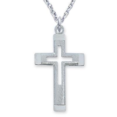 Men's Sterling Silver Cut-out Cross Necklace 1.125" Pendant - 18" Chain - Saint-Mike.org