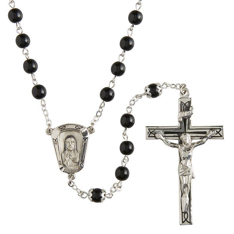 Men's Sterling Silver Rosary (Black) - 6mm Bead - Saint-Mike.org