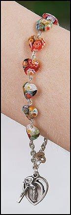 Murano Heart Glass Bead Rosary Bracelet -7.5" - Saint-Mike.org