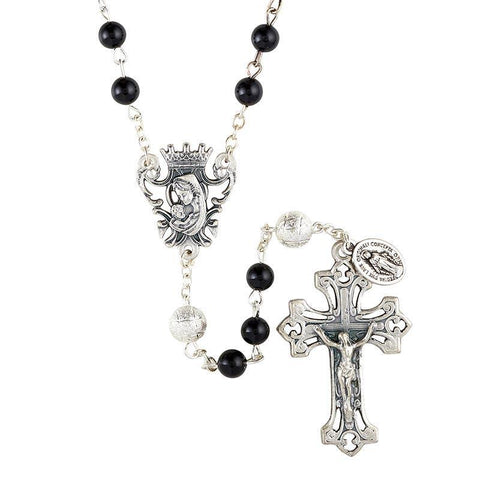 Paola Carola Hallmark Rosary (Black Onyx) - 6mm Bead - Saint-Mike.org