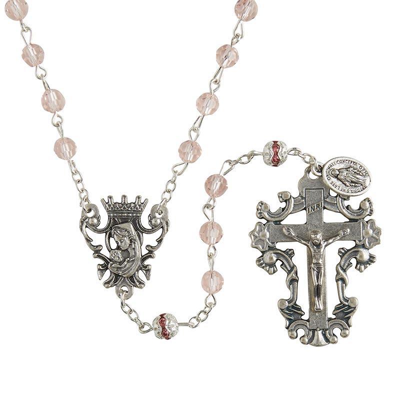 Diamond-Cut Rose Crystal Rosary (Paola Carola Collection) - 6mm Bead - Saint-Mike.org