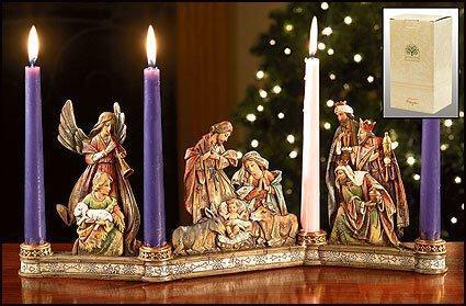 Nativity Advent Candle Holder (O Come Emmanuel Collection) - 18.5" L - Saint-Mike.org