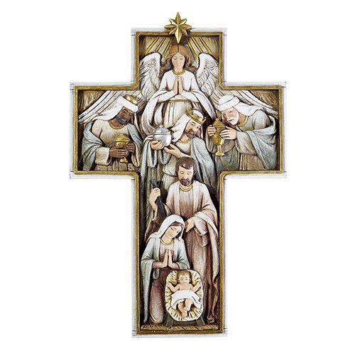 Nativity Cross Resin Plaque - 12" H - Saint-Mike.org