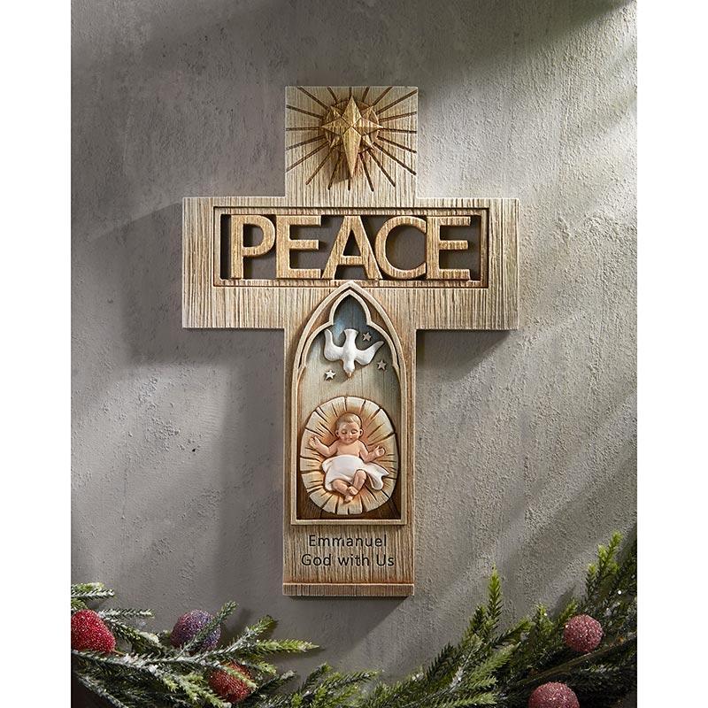 Nativity Depiction Resin Peace Cross - 10" H - Saint-Mike.org