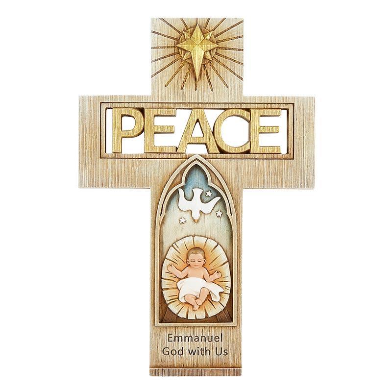 Nativity Depiction Resin Peace Cross - 10" H - Saint-Mike.org