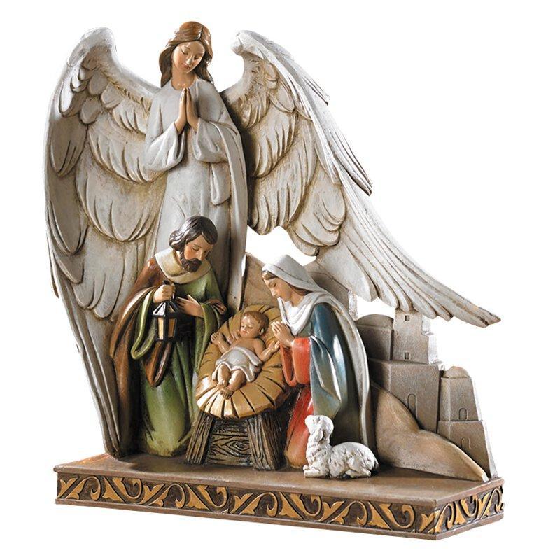 Nativity Scene w/ Angel Figurine (Savior is Born Collection) - 8" H - Saint-Mike.org