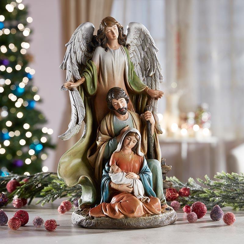 Nativity Scene with Angel Statue (Silent Night Collection) - 14" H - Saint-Mike.org