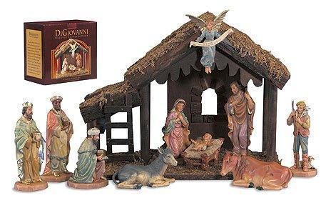 Nativity Set w/ Wood Stable (10 Piece) - Saint-Mike.org