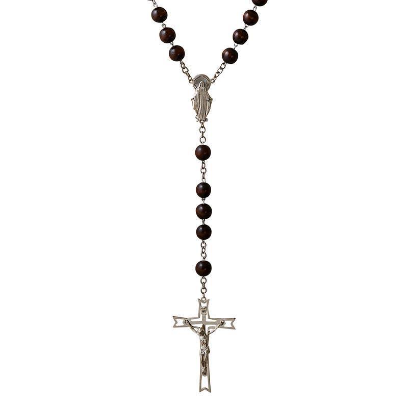 Our Lady of Grace Dark Wood Bead Wall Rosary (Sacred Mysteries Collection) - 20mm Bead - Saint-Mike.org