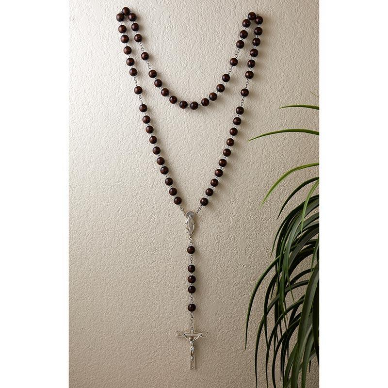 Our Lady of Grace Dark Wood Bead Wall Rosary (Sacred Mysteries Collection) - 20mm Bead - Saint-Mike.org