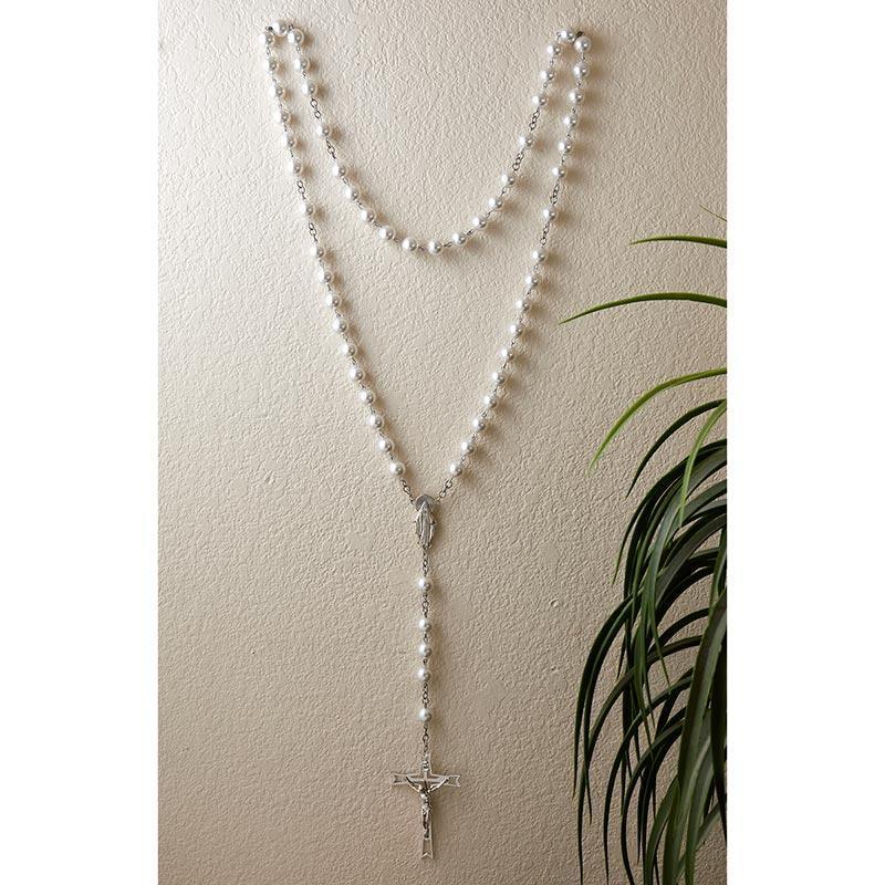 Our Lady of Grace Imitation Pearl Wall Rosary (Sacred Mysteries Collection) - 20mm Bead - Saint-Mike.org