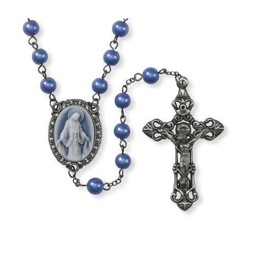 Our Lady of Grace Rosary Periwinkel Blue Faux Pearl (2 pack) - 7mm Bead - Saint-Mike.org