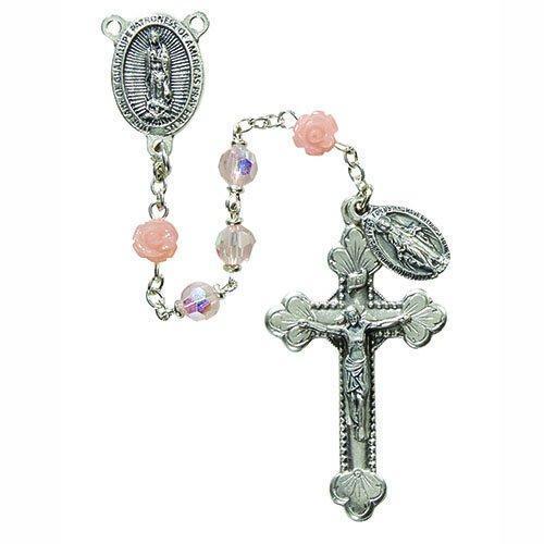 Our Lady of Guadalupe Rose Pink Austrian Crystal Rosary - 6mm Bead - Saint-Mike.org