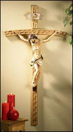 Wood Crucifix w/ Hand Painted Resin Corpus (Val Gardena Collection) 2 pack - 10" H - Saint-Mike.org