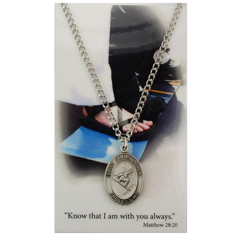 St. Christopher Boys Snowboard Medal Necklace w/ Prayer Card - 24" Chain - Saint-Mike.org