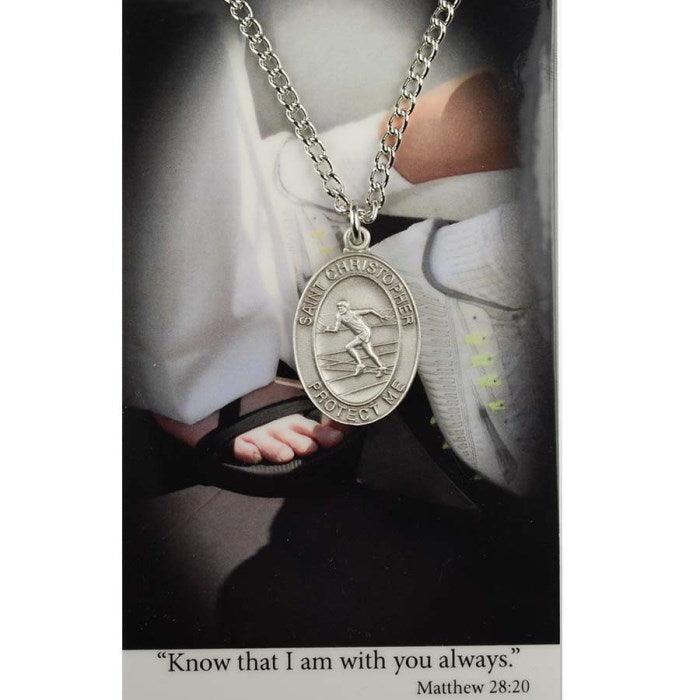 St. Christopher Boys Track & Field Medal Necklace w/ Prayer Card - 24" Chain - Saint-Mike.org