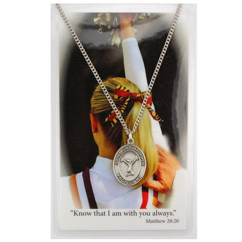 St. Christopher Girls Cheerleading Medal Necklace w/ Prayer Card - 18" Chain - Saint-Mike.org
