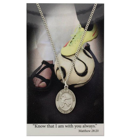 St. Christopher Girls Soccer Medal Necklace w/ Prayer Card - 18" Chain - Saint-Mike.org