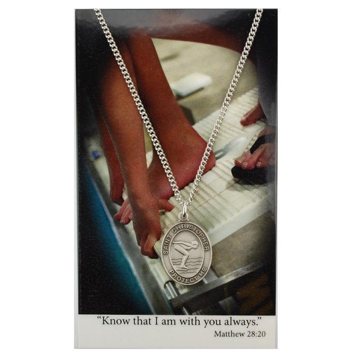 St. Christopher Girls Swimming Necklace & Prayer Card - 18" Chain - Saint-Mike.org