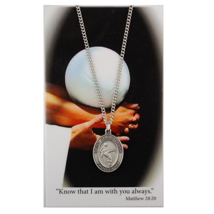 St. Christopher Girls Volleyball Necklace & Prayer Card - 18" Chain - Saint-Mike.org