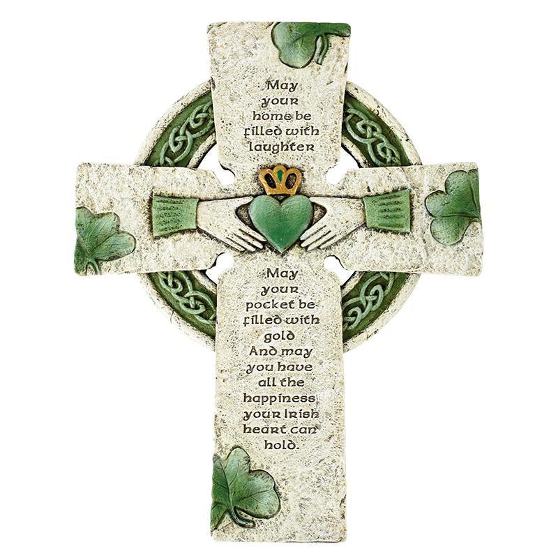 Irish Stoneresin Celtic Cross - 10" H - Saint-Mike.org