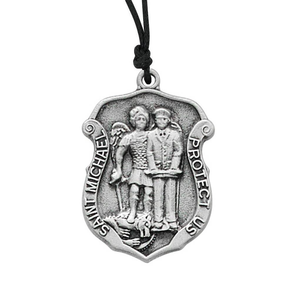 Pewter St. Michael Pendant Police Badge - Cord Necklace - Saint-Mike.org
