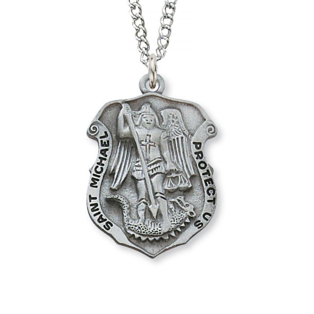 Pewter St. Michael Pendant Police Medal - 24" Chain - Saint-Mike.org