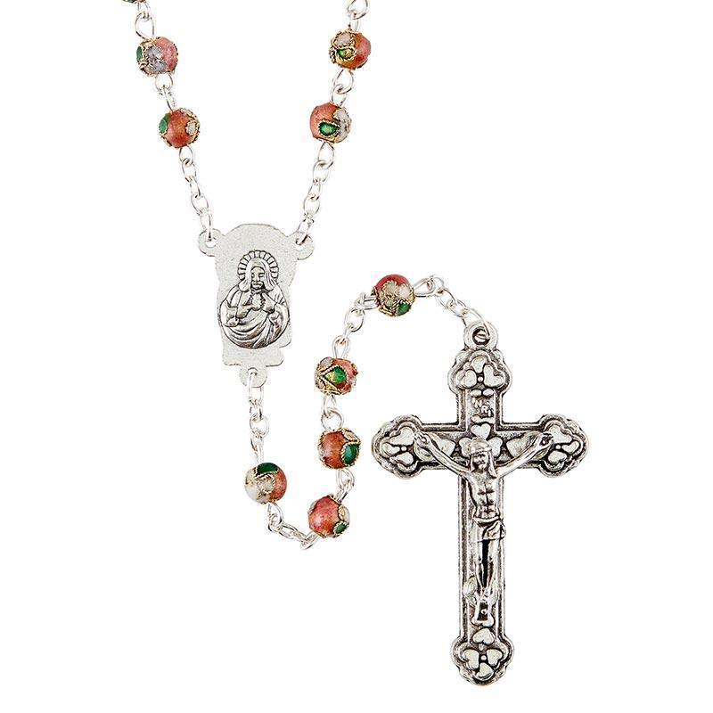 Pink Glass Cloisonne Bead Rosary - 6mm Bead - Saint-Mike.org