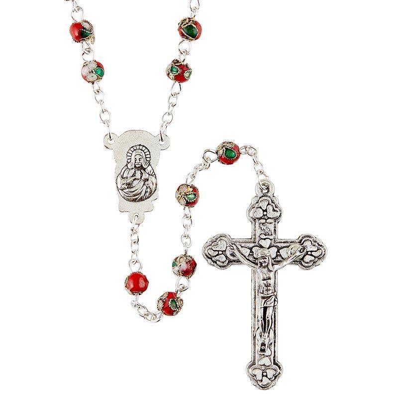 Red Glass Cloisonne Bead Rosary - 6mm Bead - Saint-Mike.org