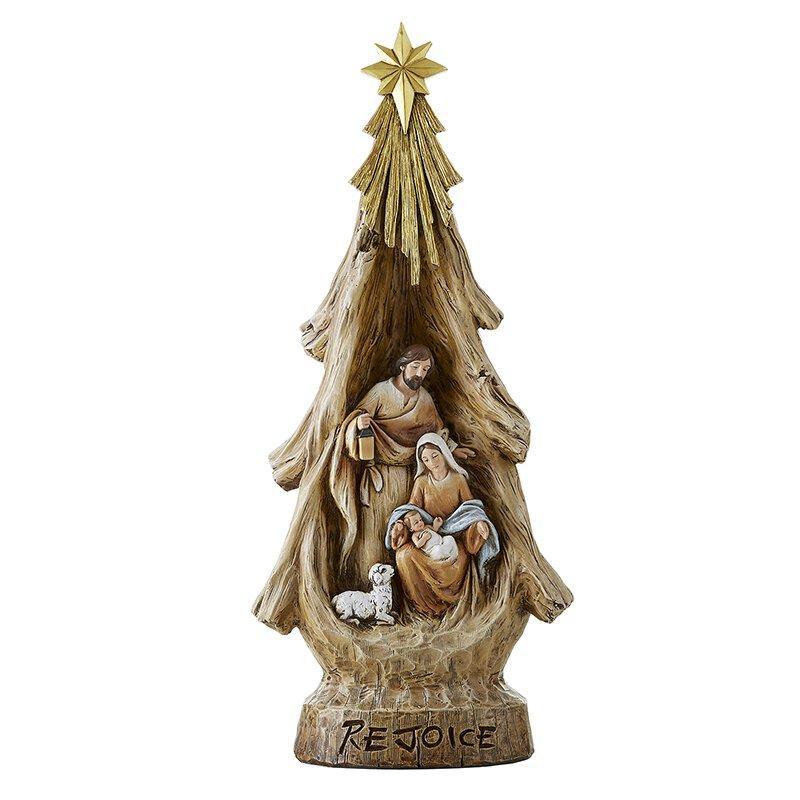 Rejoice Nativity Tree Figurine - 16" H - Saint-Mike.org