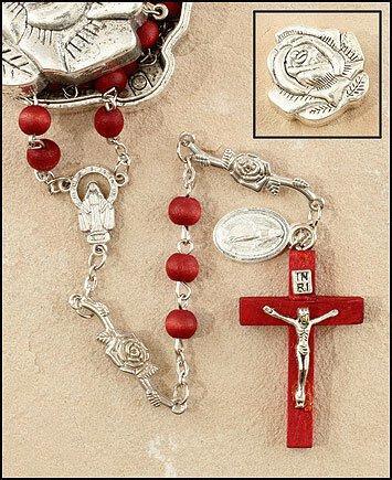 Rose Petal Wood Bead Rosary with Wood Crucifix - 6mm Bead - Saint-Mike.org