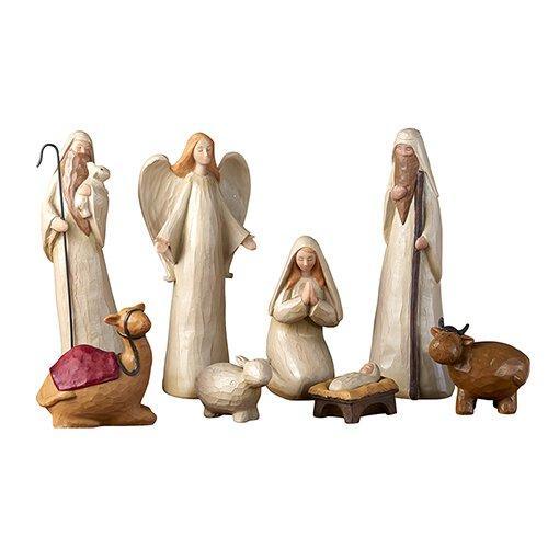 Rustic Wood Finish Nativity Set Figurines - 10" H - Saint-Mike.org