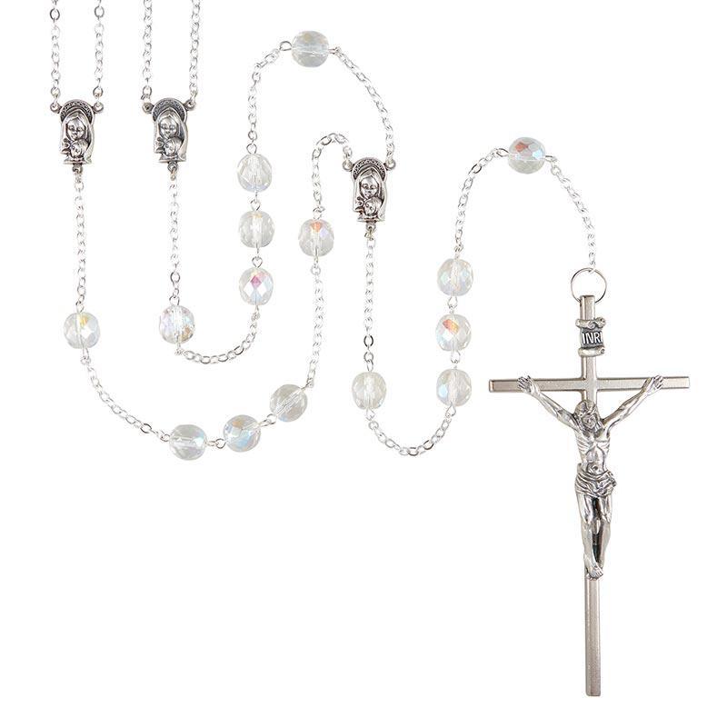 Crystal Lasso Silver Oxidized Rosary - 10mm Beads - Saint-Mike.org