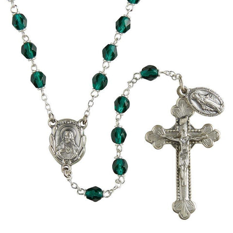 Lock-Link Crystal Bead Emerald Rosary (Prague Collection) - 6mm Bead - Saint-Mike.org