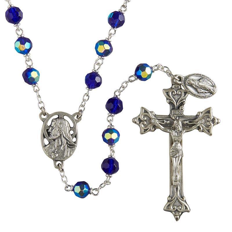 Lock-Link Crystal Bead Sapphire Rosary (Prague Collection) - 7mm Bead - Saint-Mike.org