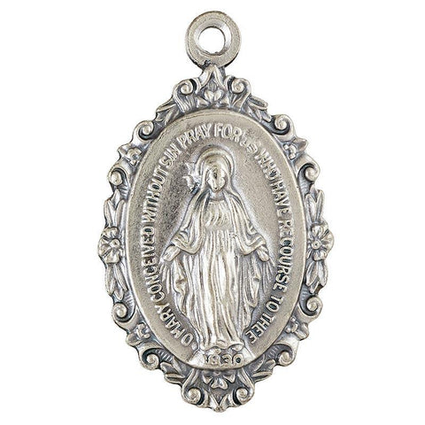 Miraculous Pewter Medal Pendant Necklace (Heritage Collection) - 18" Chain - Saint-Mike.org