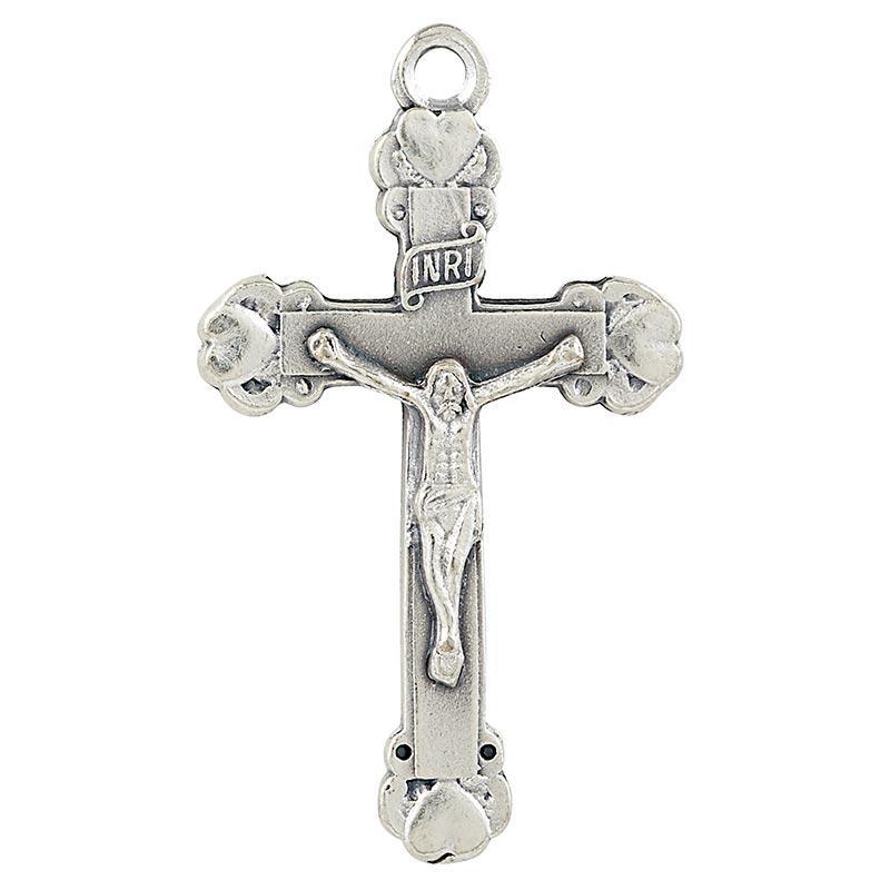 Ornate Pewter Heart Crucifix (Heritage Collection) - 24" Chain - Saint-Mike.org