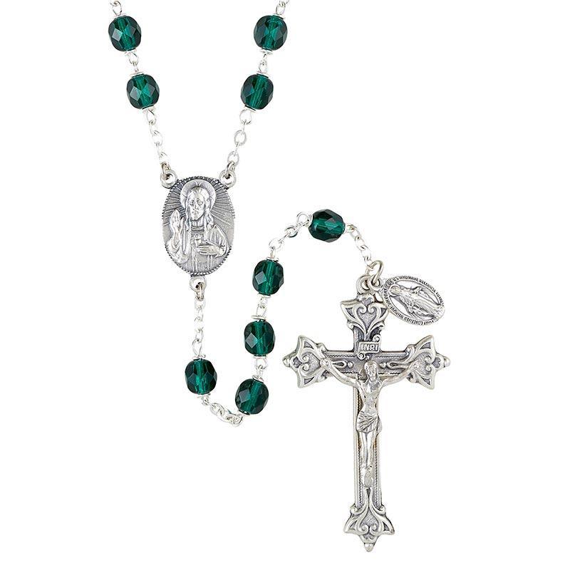 Double Capped Vienna Emerald Green Crystal Rosary - 7mm Bead - Saint-Mike.org