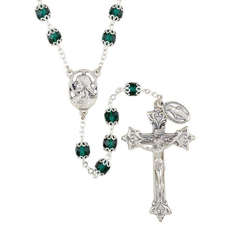 Double-Capped Crystal Bead Emerald Rosary (Vienna Collection) - 7mm Bead - Saint-Mike.org