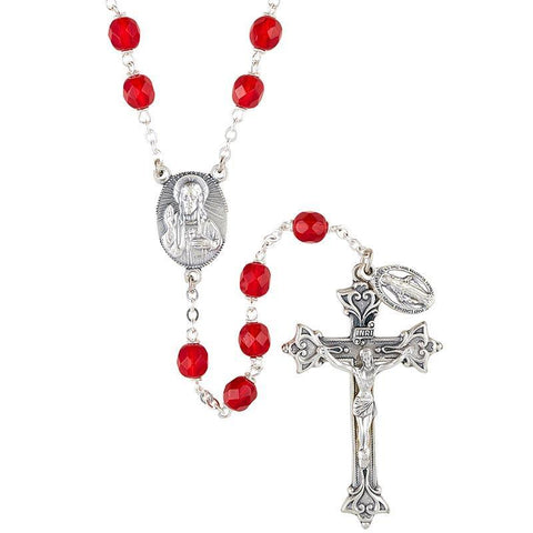 Lock-Link Ruby Crystal Bead Rosary (Vienna Collection) - 6mm Bead - Saint-Mike.org