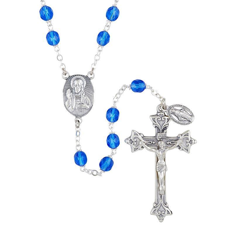 Double Capped Vienna Sapphire Crystal Rosary - 7mm Bead - Saint-Mike.org