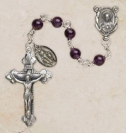Italian Semi-Precious Lock-Link Rosary (Amethyst) - 6mm Bead - Saint-Mike.org